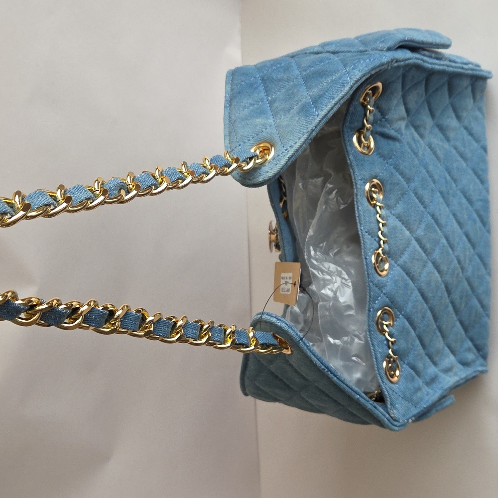 NWT Quilted Denim Chain Shoulder Chain Bag - Picture 7 of 10